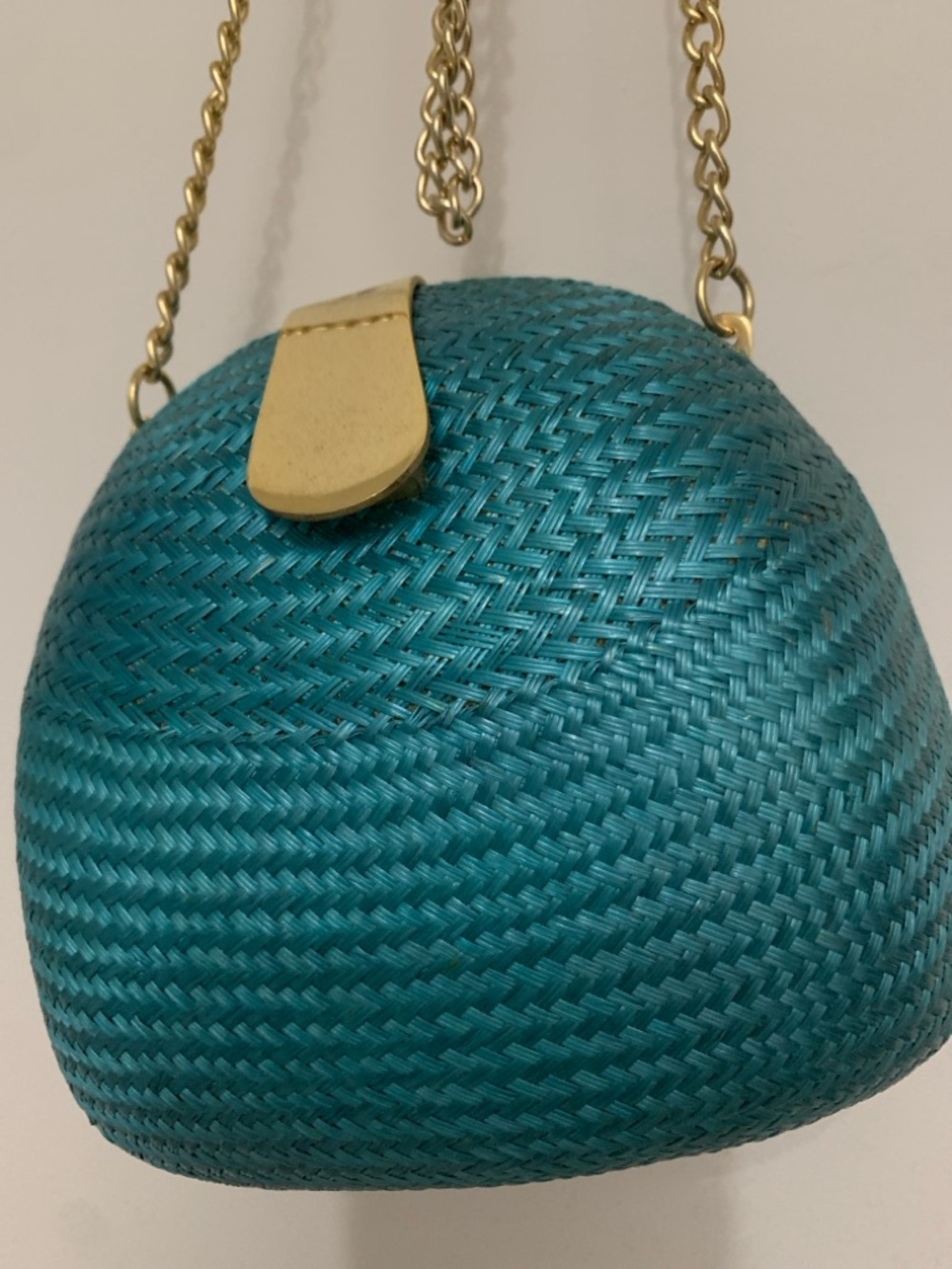 Teal Woven Mini Crossbody Bag with Gold Chain